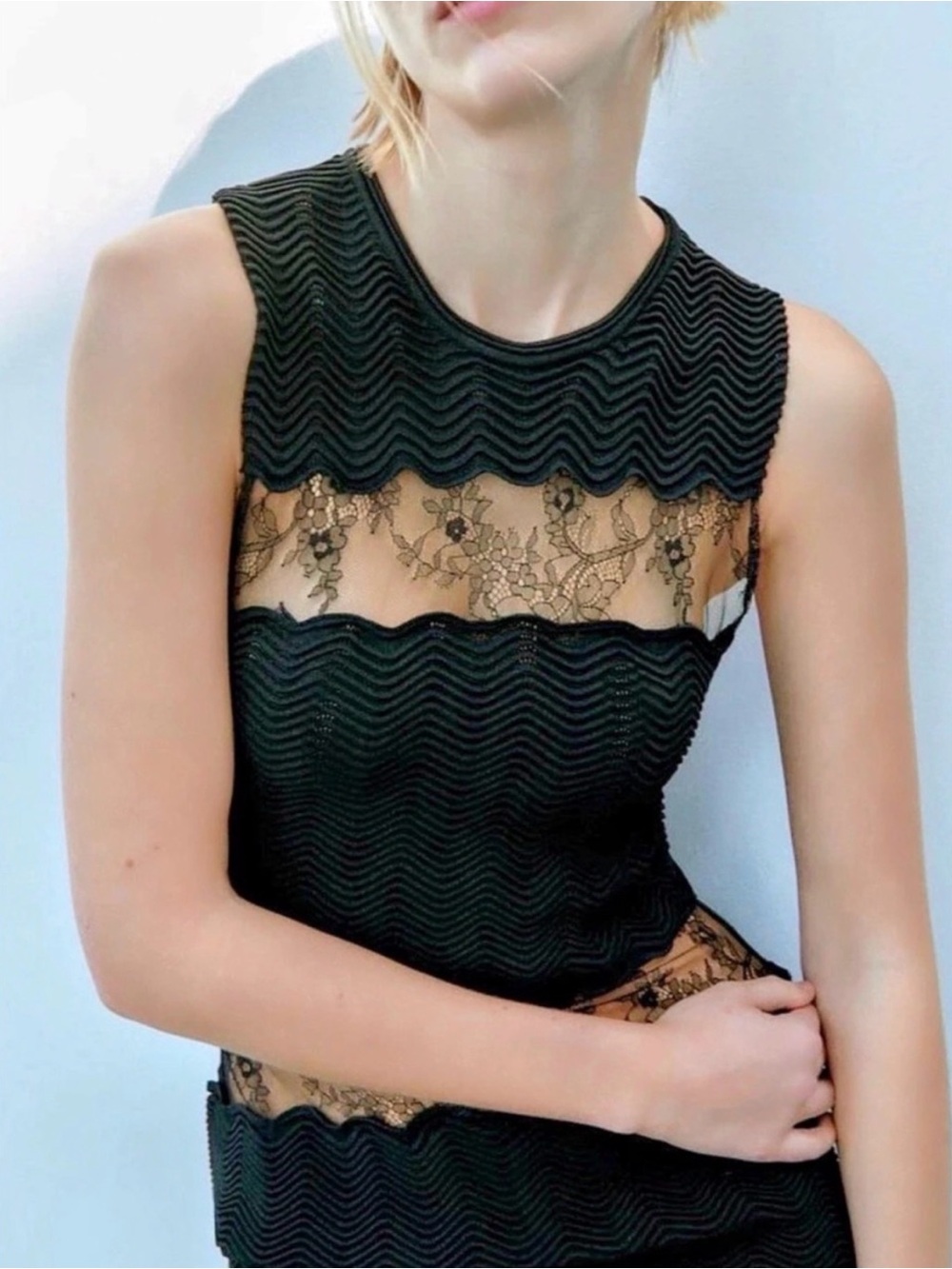 Zara Black Lace-Panel Dress NWT